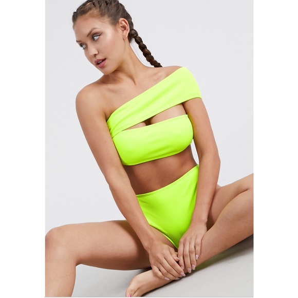 Neon Green Mono-strap Asymmetrical Bikini - Picture 3 of 7